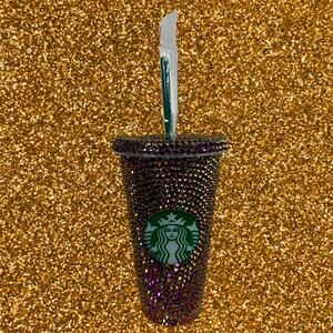 Starbucks Purple Copper Iridescent Rhinestone Studded Cold Reusable Cup & Straw